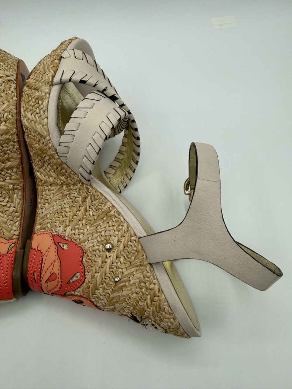 Coach Justeen Wedge Sandals Beige Leather Floral Platform Espadrille Heels - Picture 17 of 17